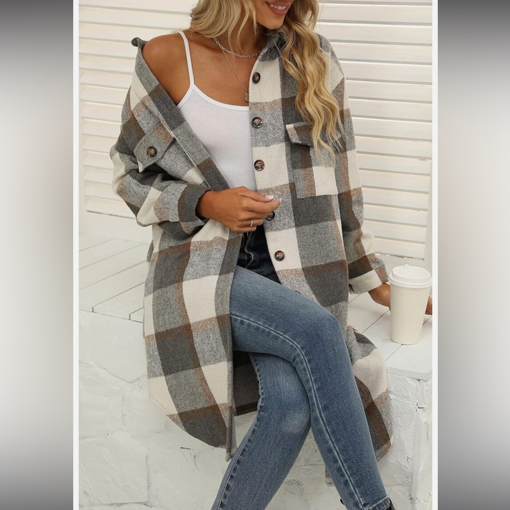 Plaid Woolen Blend Button Down Shacket